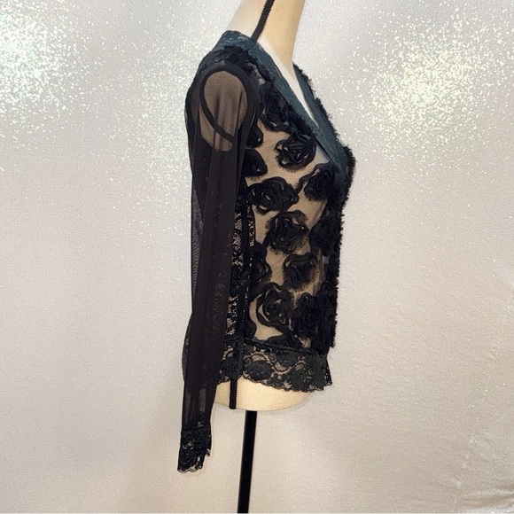 French Laundry by Neto Sheer Black Lace Top with 3D Floral Embellishments - Picture 3 of 16